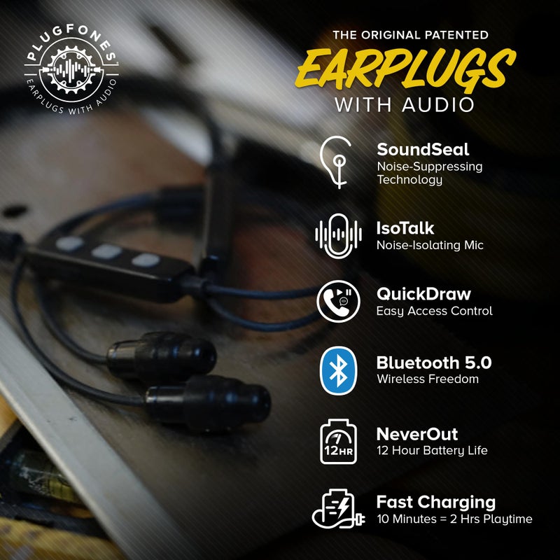 Plugfones Liberate 2.0 Bluetooth Earplug Headphones - Wireless Bluetooth in-Ear Earplug Earbuds - 29 dB Noise Reduction Headphones with Noise Isolating Mic and Controls (Black & Gray) - Image 3
